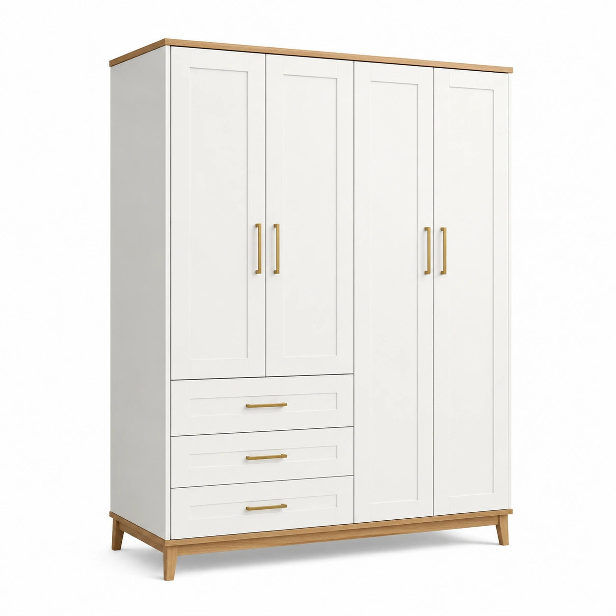 Armadio a tre ante in MDF e legno bianco e rovere