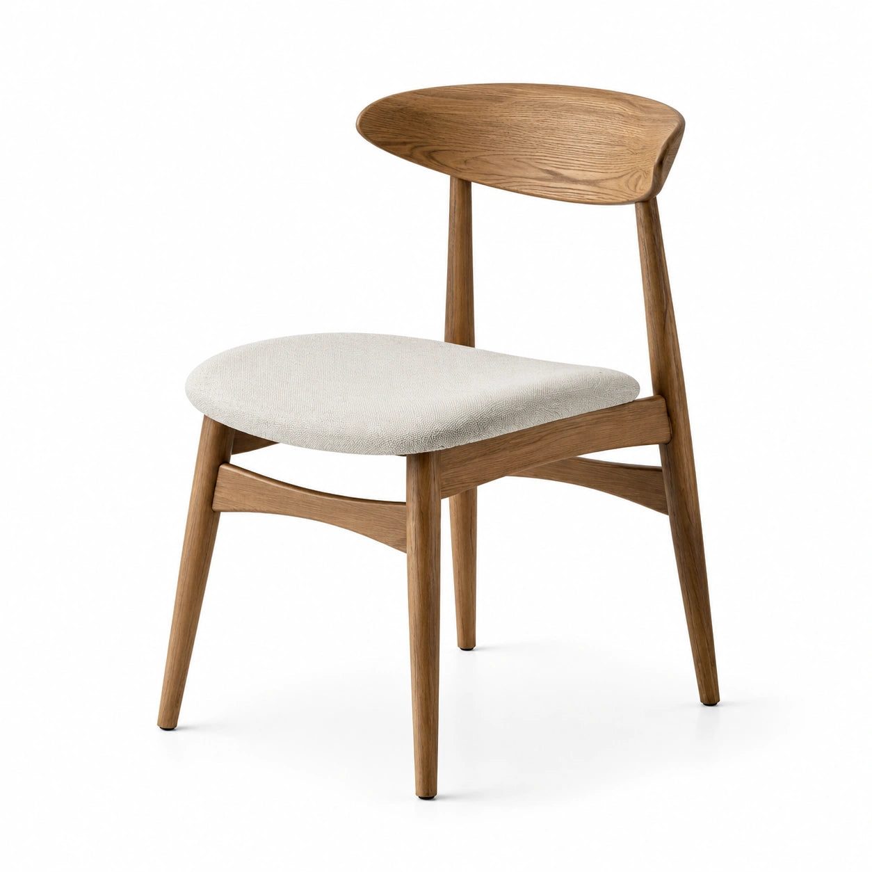 Sedia da pranzo in legno di rovere e tessuto beige