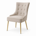 Sedia da pranzo in tessuto beige con gambe in metallo dorato