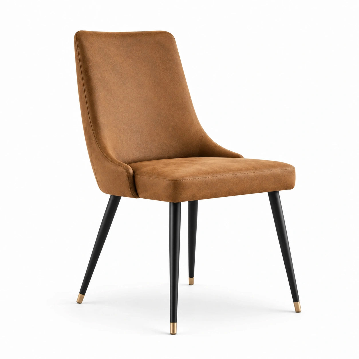 Sedia in pelle sintetica marrone con gambe in metallo