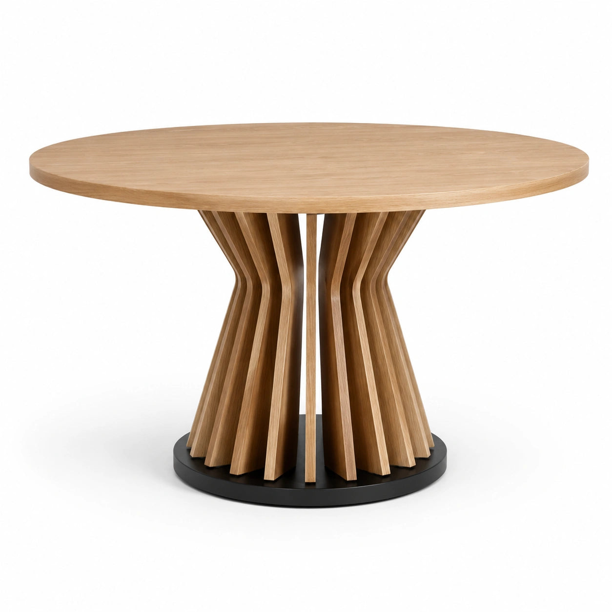 Tavolo rotondo in legno di quercia con base geometrica