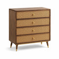 Cassettiera a Quattro Cassetti in Legno e Rattan