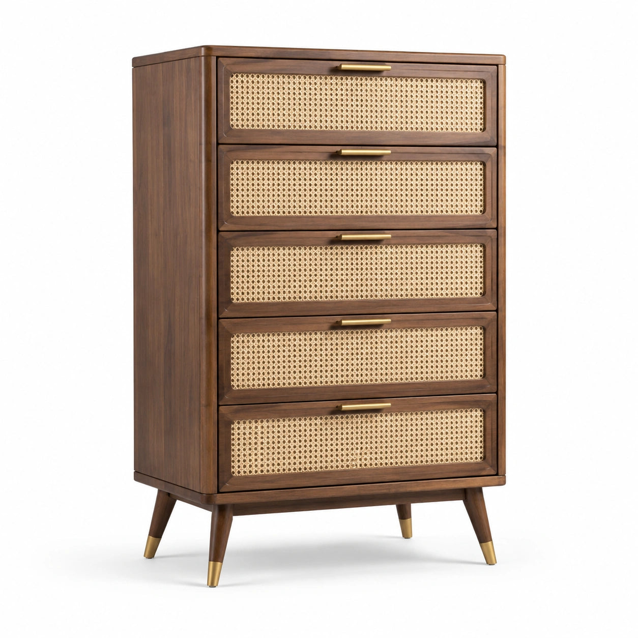 Cassettiera in Legno e Rattan con 5 Cassetti