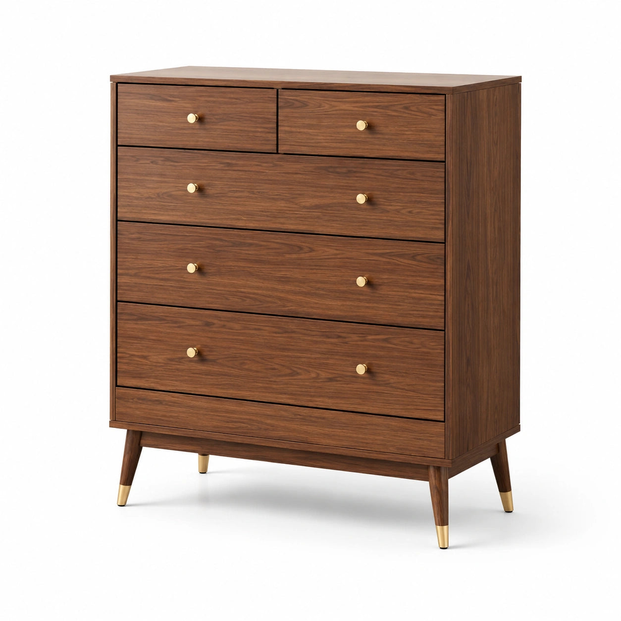 Cassettiera alta in legno massello noce con 5 cassetti