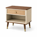 Comodino in legno, rattan e metallo beige 45x60x30 cm