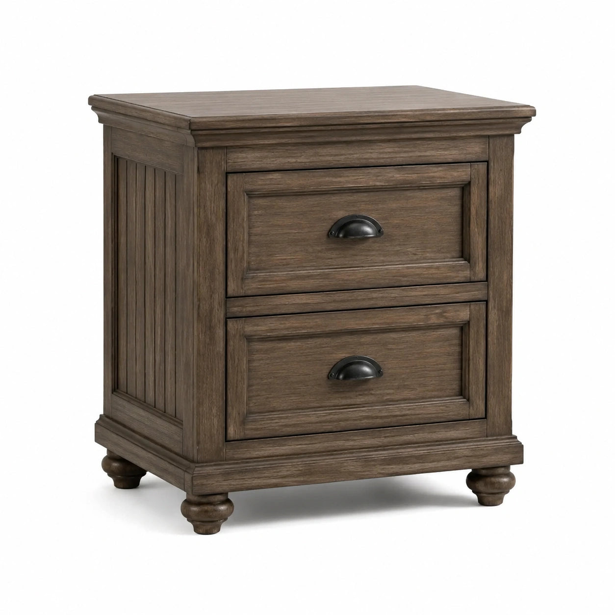 Comodino in Legno Massello Marrone con Due Cassetti