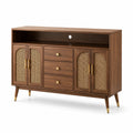 Credenza in legno con porte in rattan naturale e cassetti 120x40x80 cm