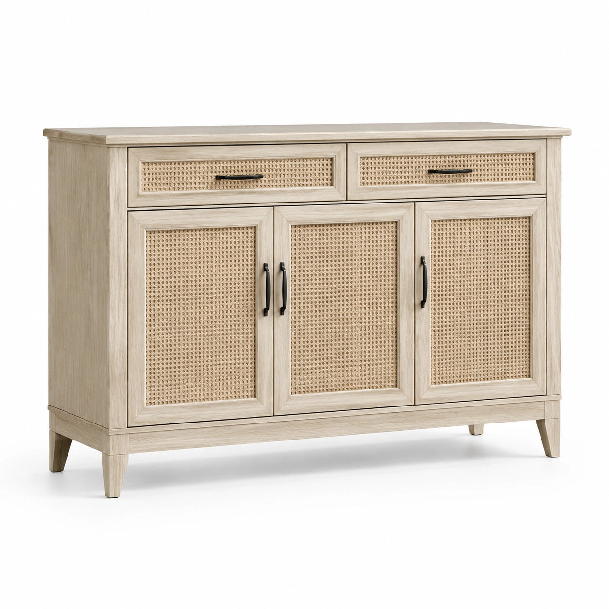 Credenza in legno e rattan naturale beige 85x130x40 cm