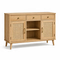 Credenza in legno con ante in rattan e cassetti