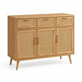 Credenza in legno e rattan con maniglie in ottone, 120x90x40 cm