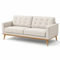 Divano a 3 posti in tessuto beige con gambe in legno