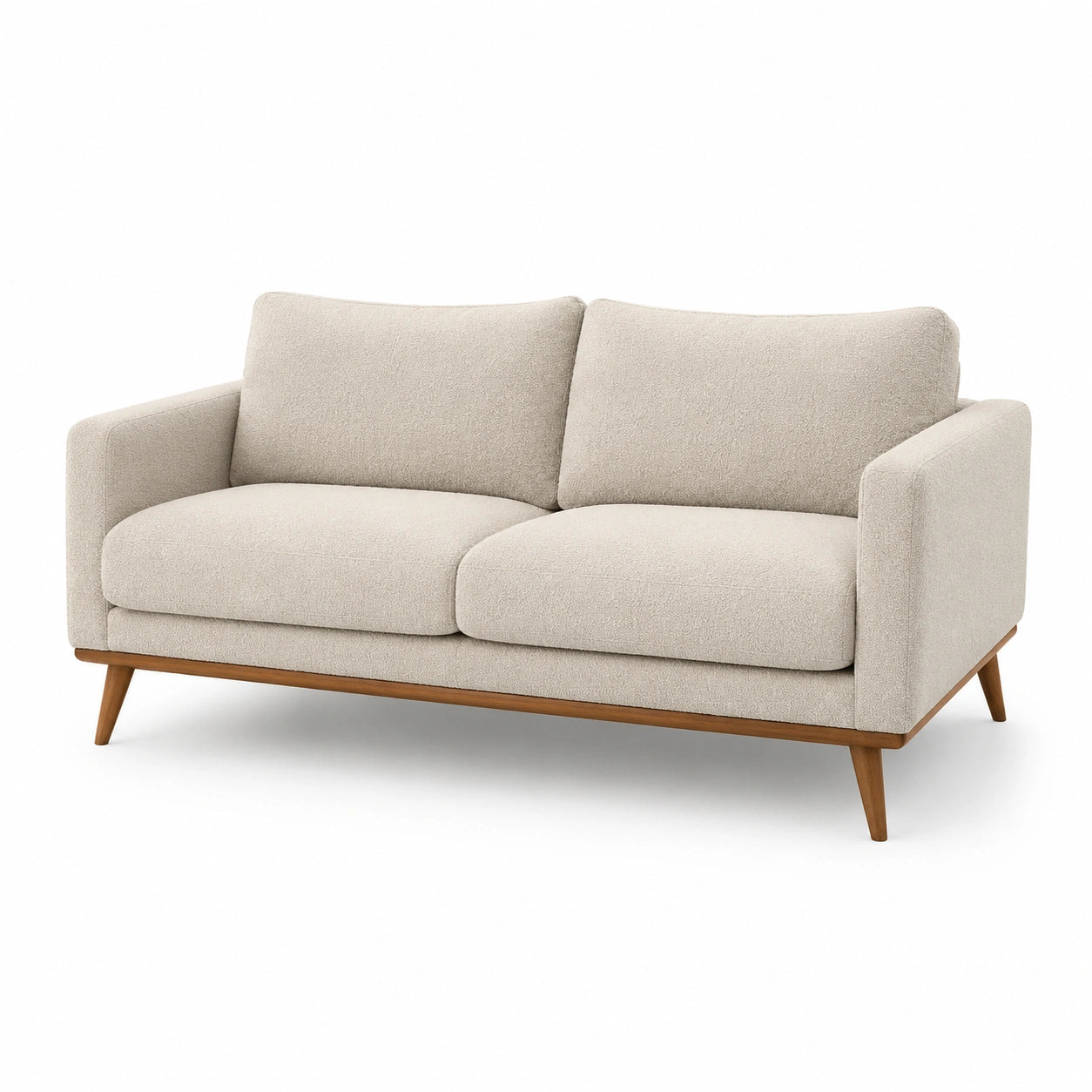 Divano a 2 Posti in Tessuto Beige con Struttura in Legno