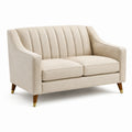 Divano Due Posti Beige Tessuto Poliestere Gambe Legno