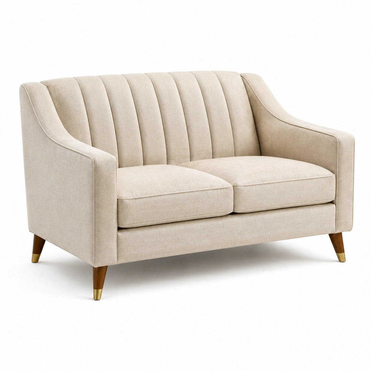 Divano Due Posti Beige Tessuto Poliestere Gambe Legno