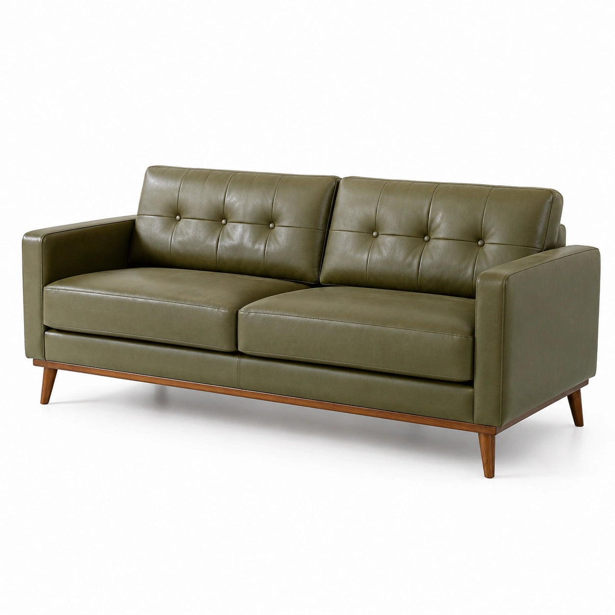 Divano in pelle PU verde oliva con struttura in legno massello
