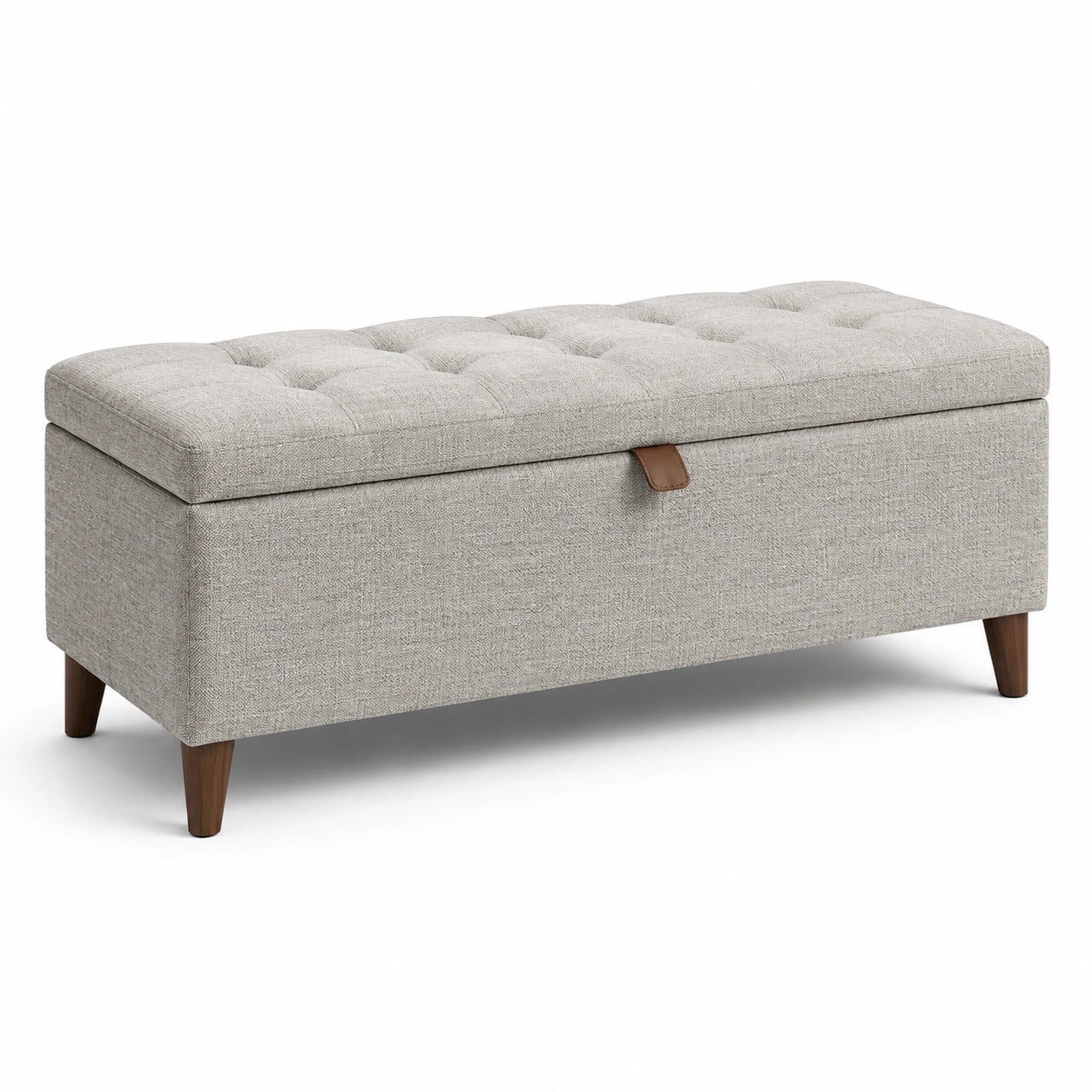 Panca in legno e tessuto grigio con vano contenitore