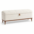 Panca contenitore in legno e tessuto crema con gambe in metallo 120x40x45 cm