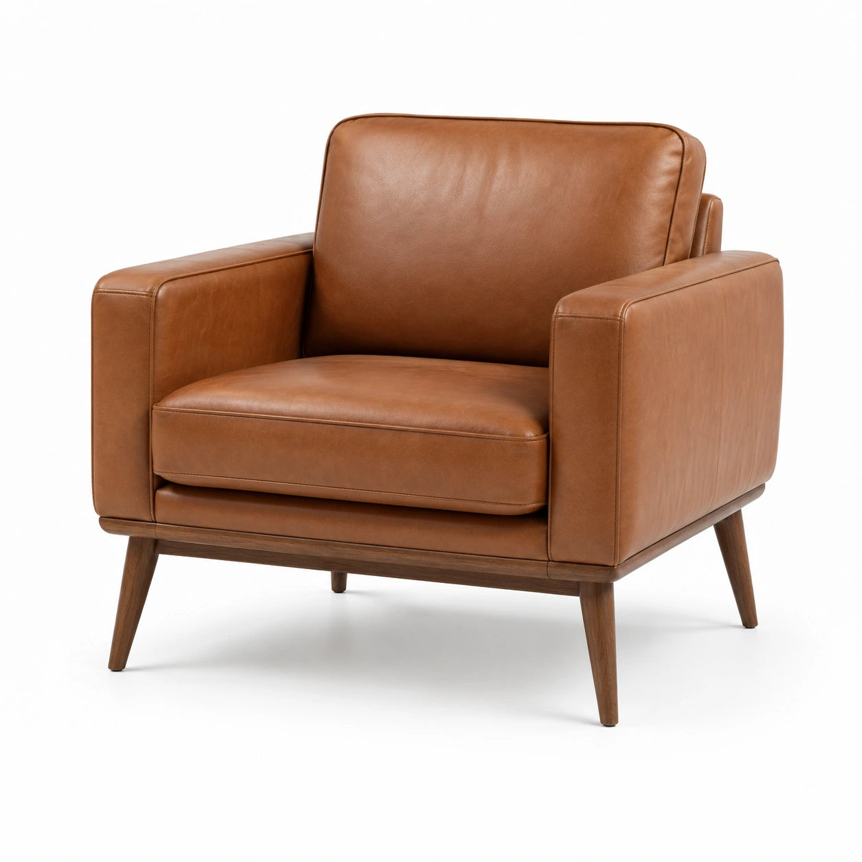 Poltrona in Pelle Marrone con Struttura in Legno