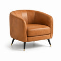 Poltrona lounge in similpelle marrone con gambe in metallo