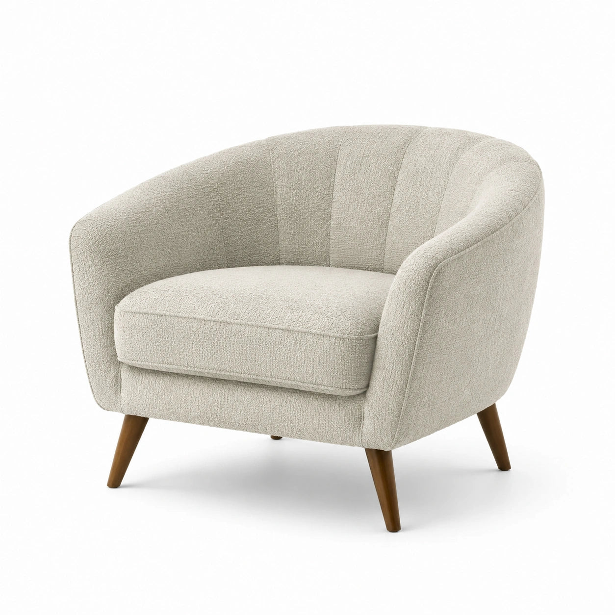 Poltrona curva in legno e tessuto bouclé beige